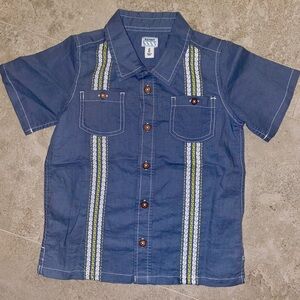Guayabera Dressy Button, Vintage Denim color, Embroidered front, Linen Blend 5T